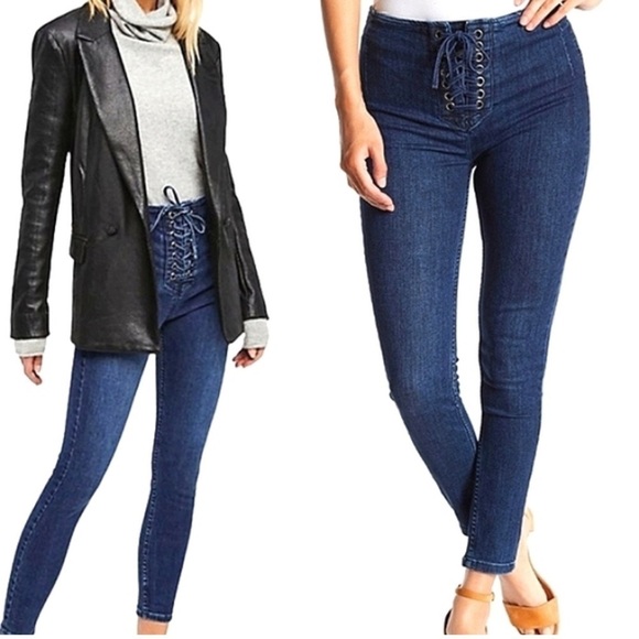 We the Free Free People CRVY high-rise lace up skinny jeans Blue Honey - Picture 4 of 13
